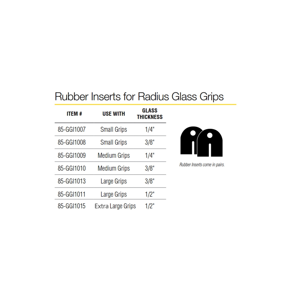 Rubber Inserts for Radius Glass Grips. Medium Grips with 1/4" Glass (Set of 2)