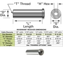 Invisiware Receiver Stainless Steel 316. Length 2.03" For 1/8" or 3/16" Cable