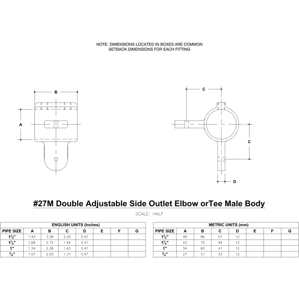 27M - Double Adj. Side Outlet Elbow or Tee Male Body