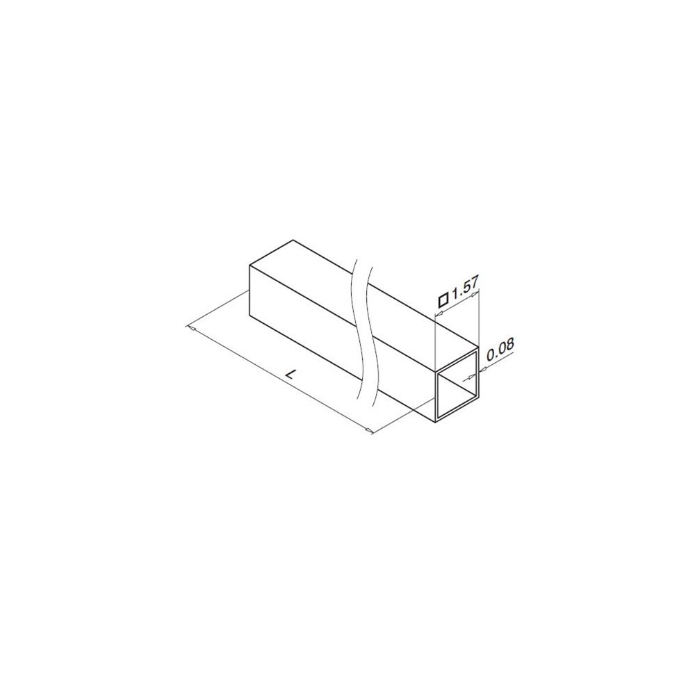 8FT Square Line Satin Stainless Steel 316 Tubing Size 1.57"x1.57" (40mmx40mm) 0.08" Thickness