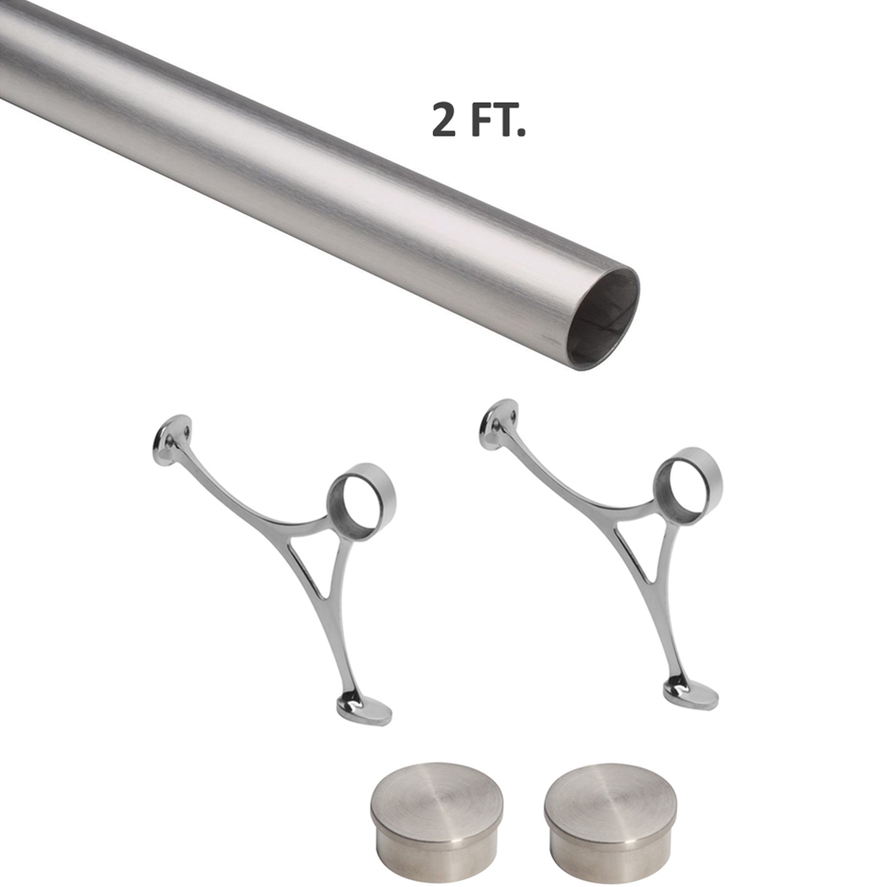 2 FT Satin (Brushed) Solid Stainless Steel Bar Foot Rail Kit