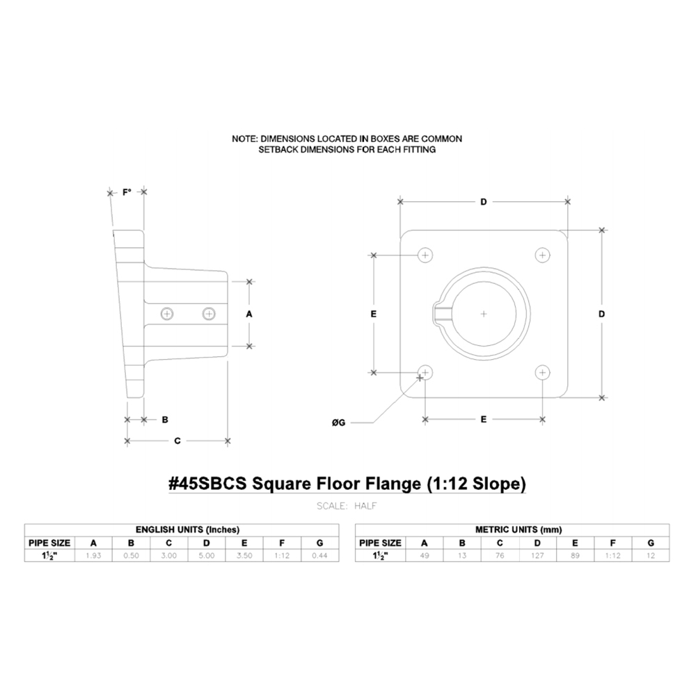 45SBCS - Square Base Floor Flange (1:12 Slope)