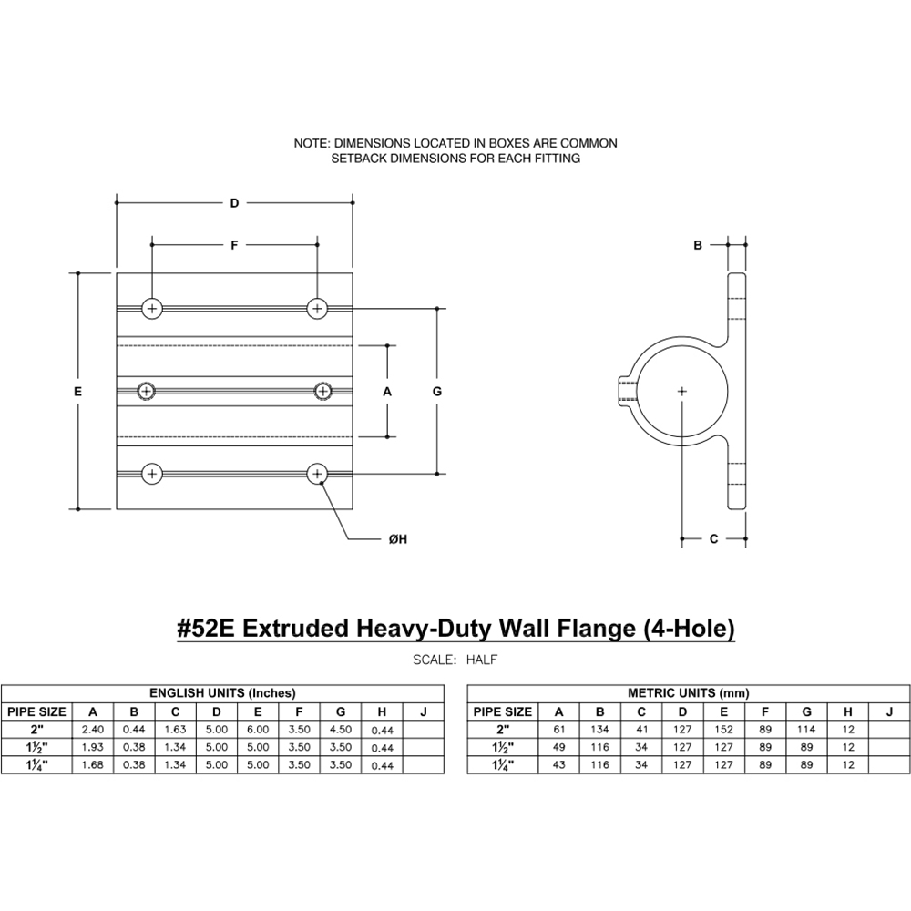 52E - Extruded Wall Flange (4 Hole)