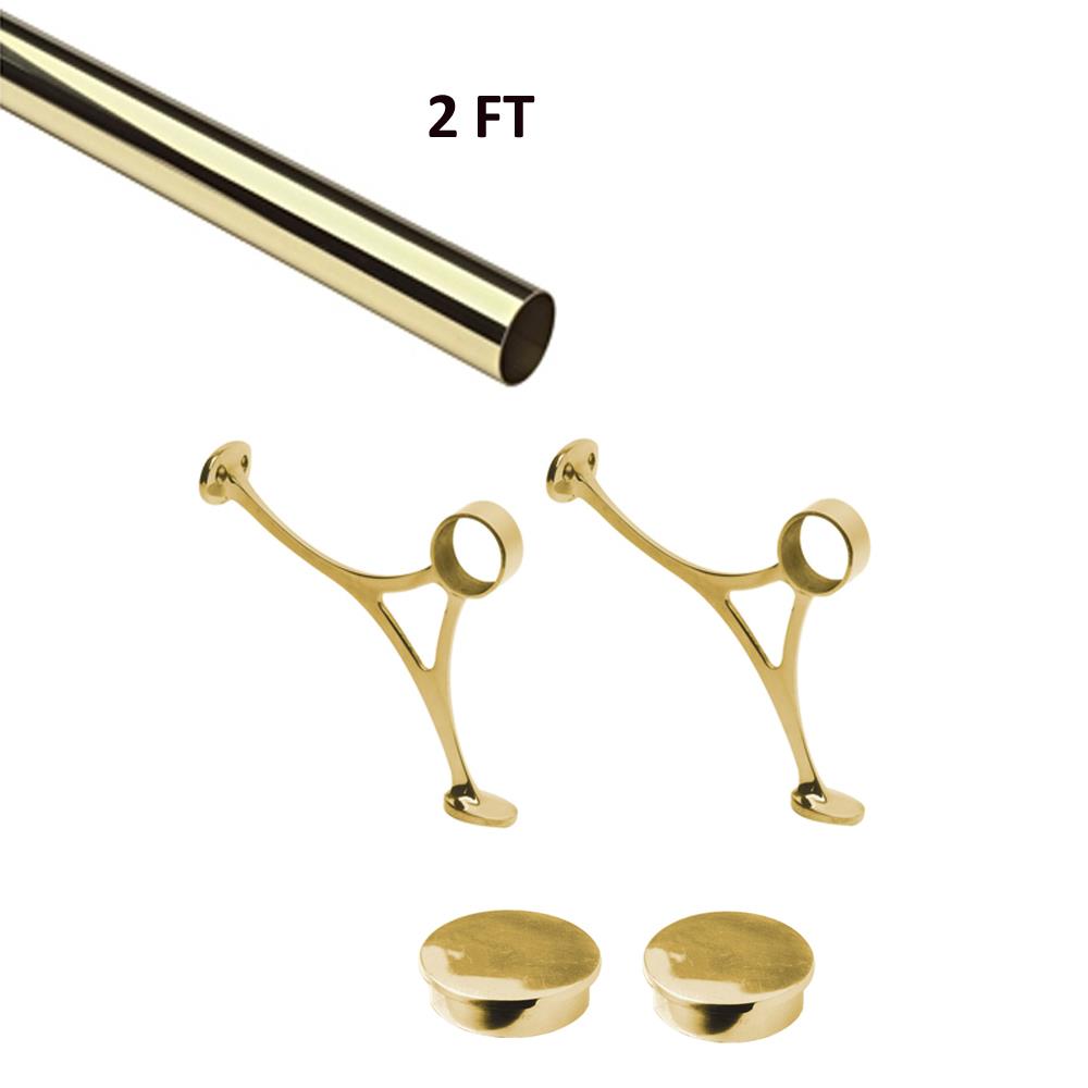 2 FT Solid Brass Bar Foot Rail Kit