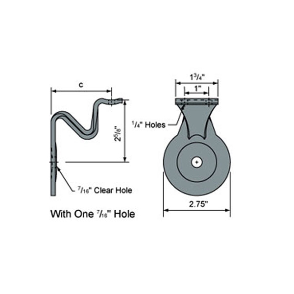 WAG-3418 - Wall Mounted Bracket Cast 1 Hole Flat Saddle 3/16" Formed Universal Saddle