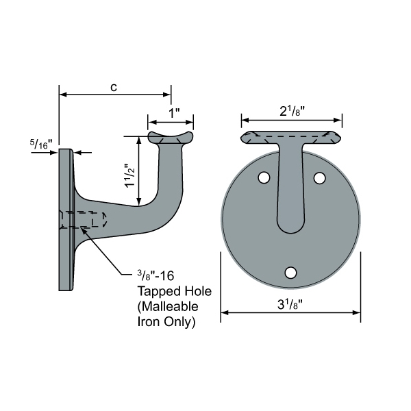 WAG-4581 - Wall Mounted Bracket Cast Style D 3 Holes Round Saddle