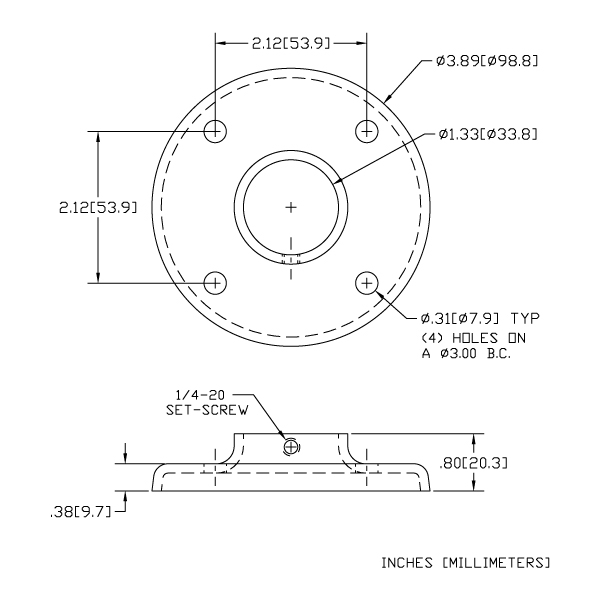 WAG-1423 - Heavy Base Plain Flange With Set Screw And Four Holes