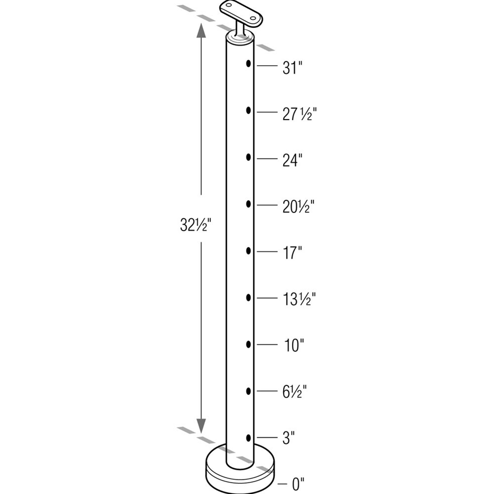 C424/36/F/B - Floor Mount 36" Post for 1/8" or 3/16" Cable