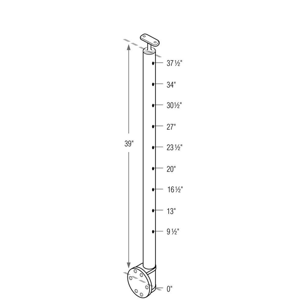 C424/36/W/B - Fascia Mount 36" Post for 1/8" or 3/16" Cable