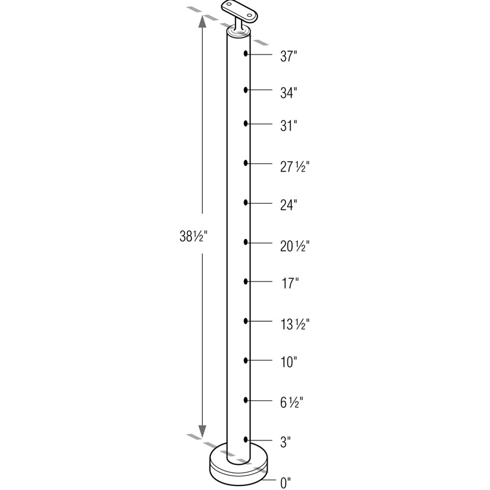 C424/42/F/B - Floor Mount 42" Post for 1/8" or 3/16" Cable