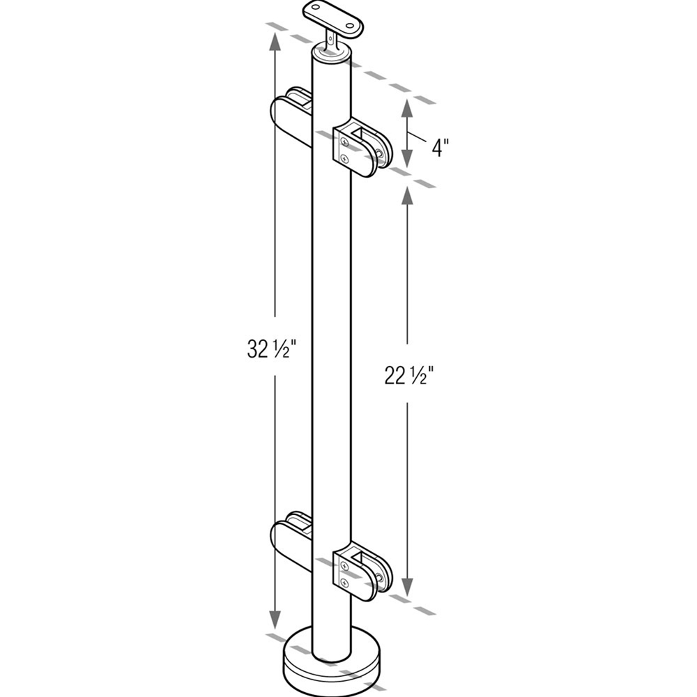 G424/36/F/LG - Floor Mount 36" Post for 1/2" Glass Rail (Satin 316 Stainless Steel)