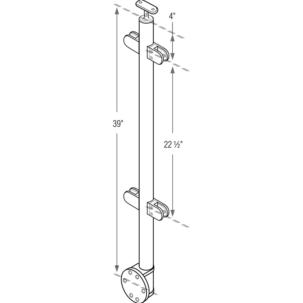 G424/36/W/LG - Fascia Mount 36" Post for 1/2" Glass Rail (Satin 316 Stainless Steel)