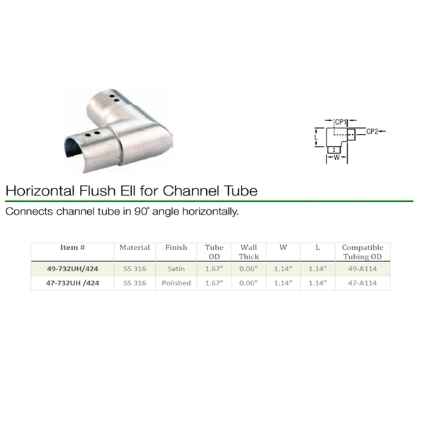 732UH - Horizontal Flush Ell for Channel Tube