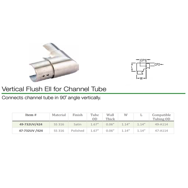 732UV - Vertical Flush Ell for Channel Tube