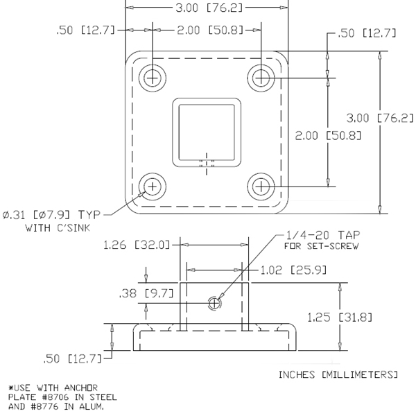 WAG-8905 - Flange With Four Countersunk Holes and Set Screw