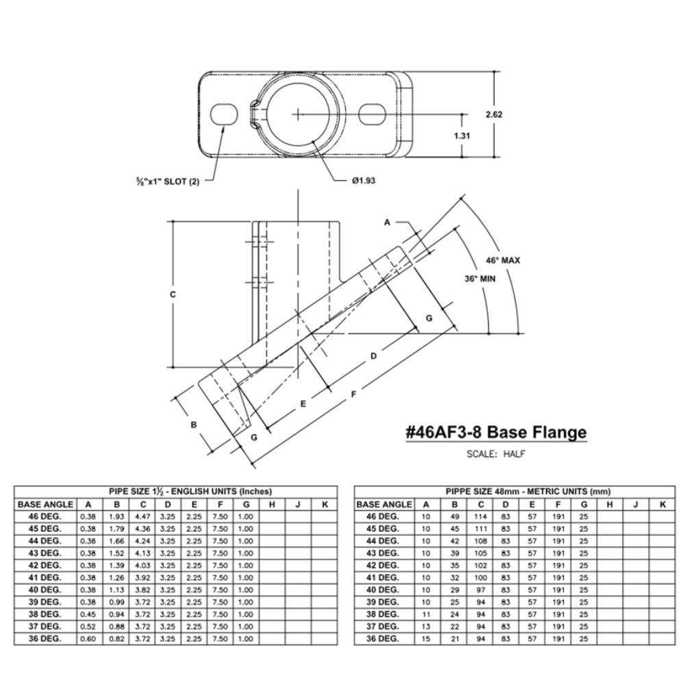 46AF3 - Angle Flange (37°-46° - 5/8"x1" slots)