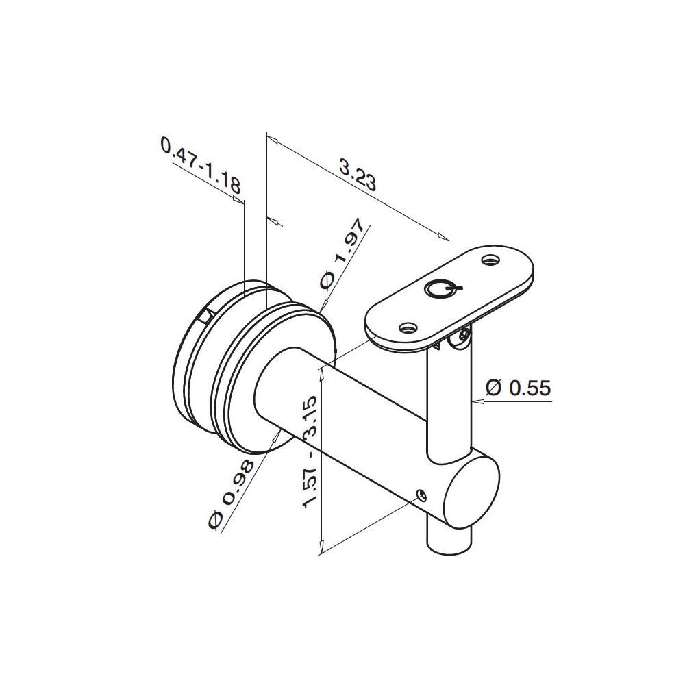 SL0155 - Square Line Adjustable Glass Handrail Bracket Round Mount