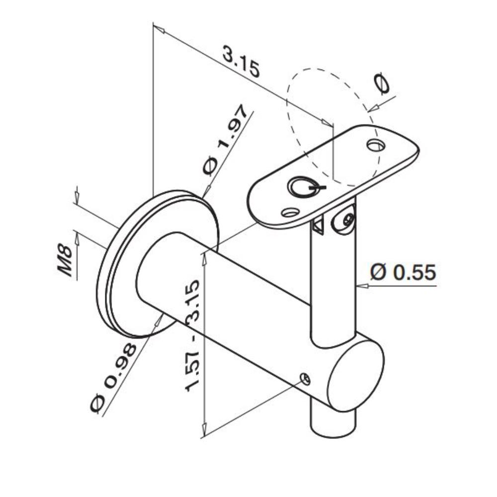 0145 - Adjustable Wall Mount Handrail Bracket for Tubing with Round Base