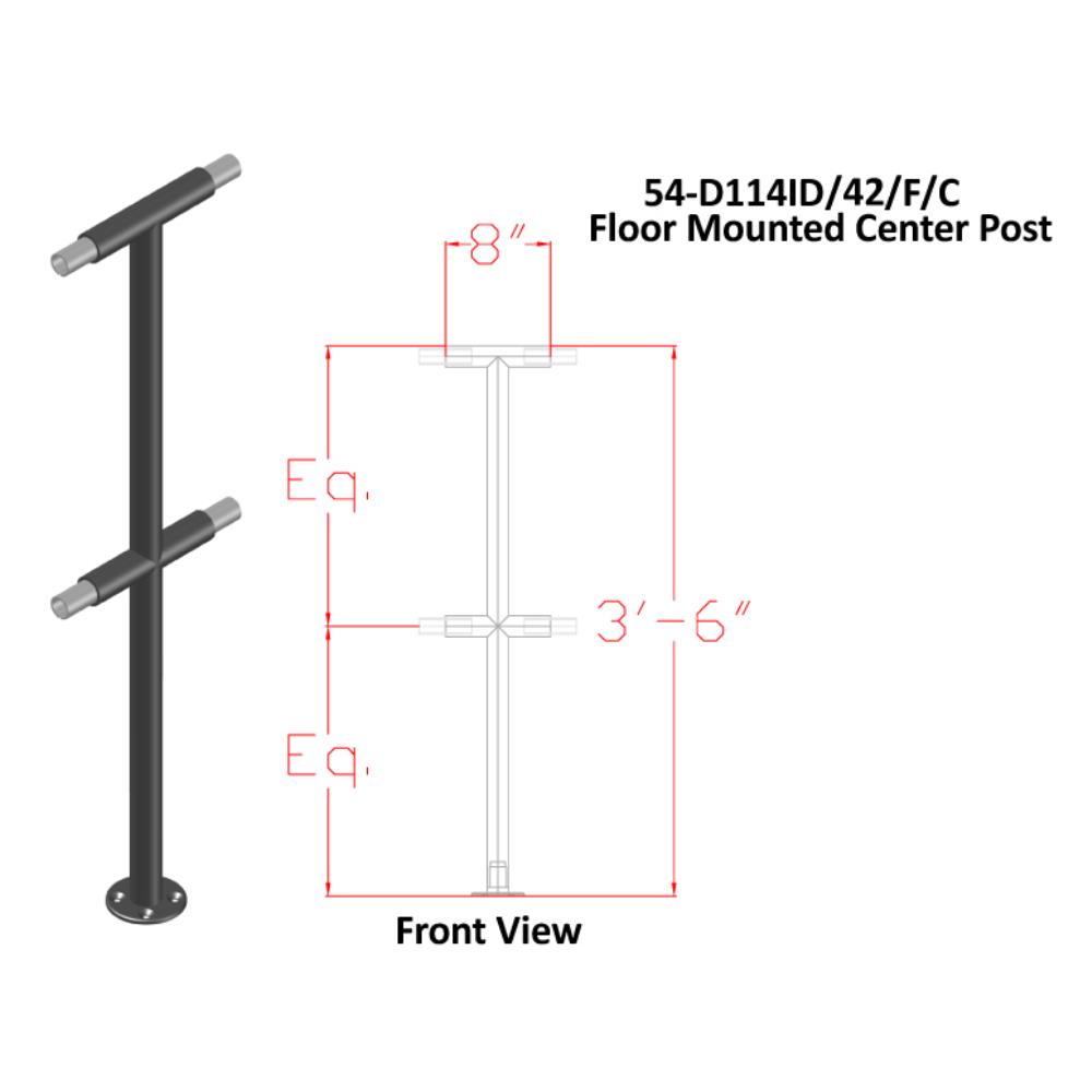 D114ID - Double Line Pre-Fabricated Brushed Aluminum Welded Posts