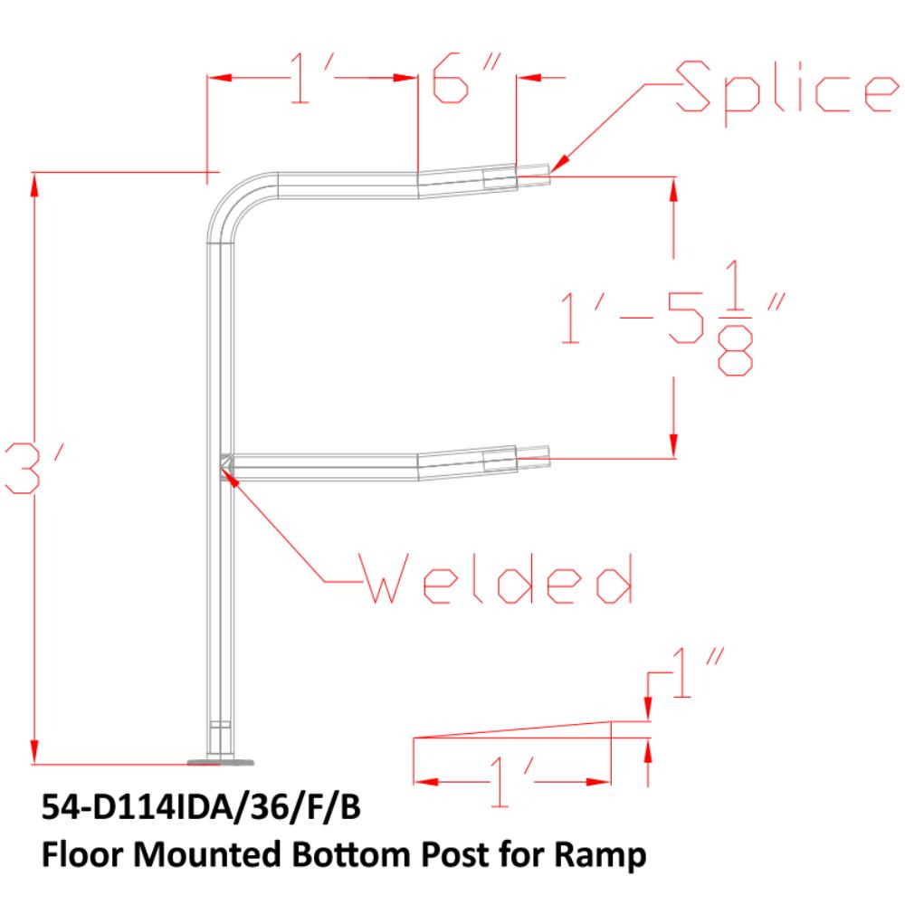 D114IDA - Double Line Pre-Fabricated Brushed Aluminum Welded Posts (For Ramps)