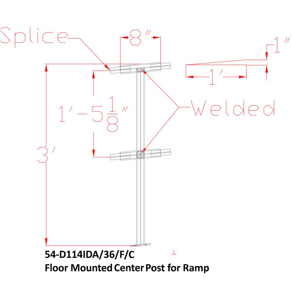 D114IDA - Double Line Pre-Fabricated Brushed Aluminum Welded Posts (For Ramps)