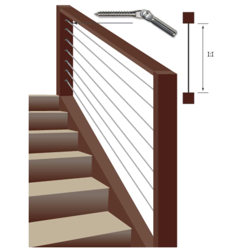 CA500W-MD - 3/16" Adjust-a-Body Thread Eye Cable Rail Kit - Series 500W For Wood Stair Posts