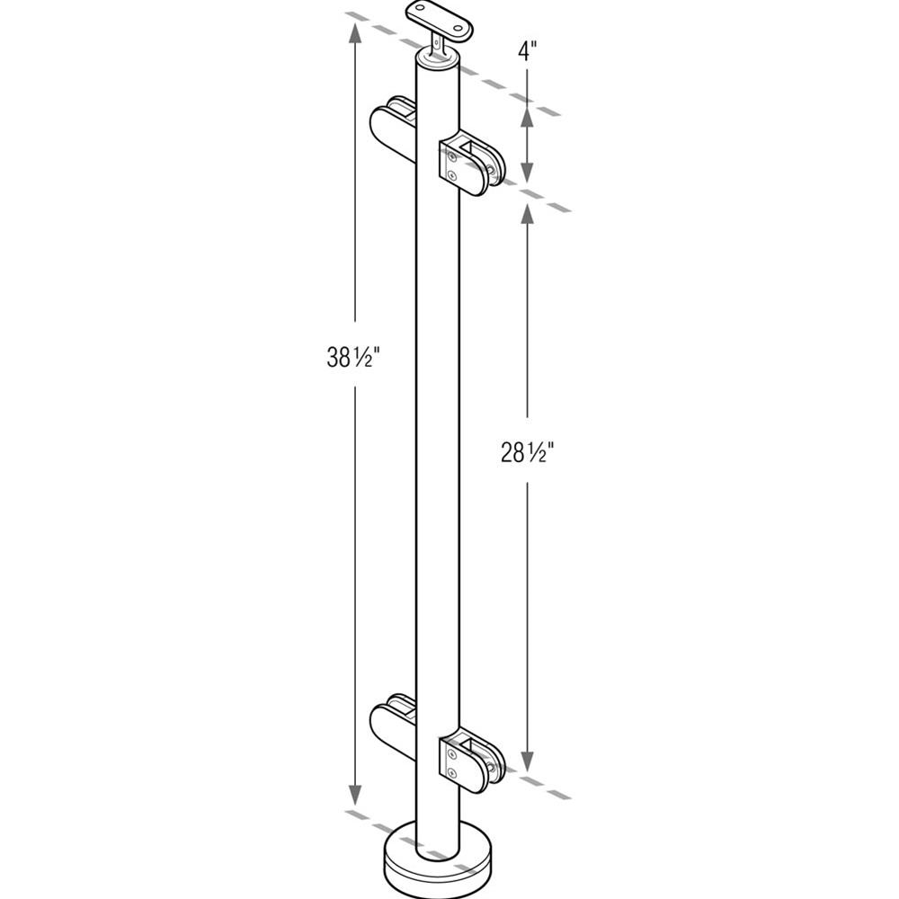 47-G424/42/F/MD - Floor Mount 42" Post for 3/8" Glass Rail (Polished 316 Stainless Steel)