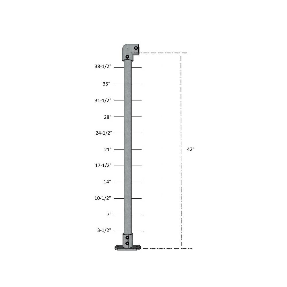 CA114ID/42/F - 42" Floor Mount Cable Post in Galvanized Steel