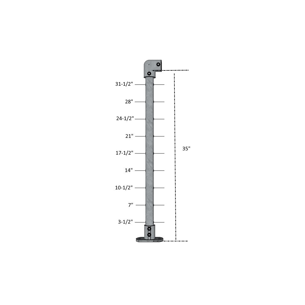 CA114ID/36/F - 36" Floor Mount Cable Post in Galvanized Steel