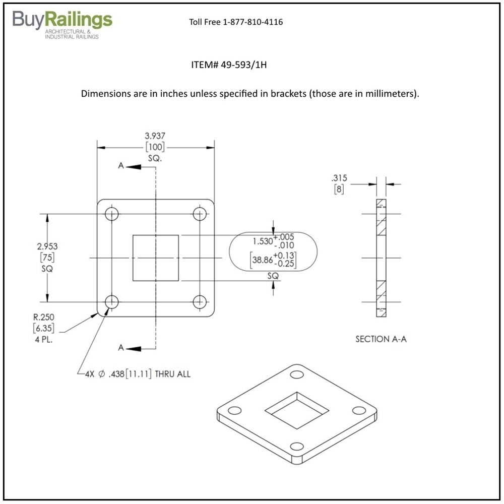 593 - Welding  Flange for Square Tubing