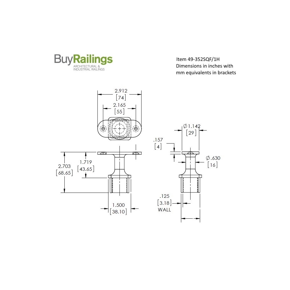 352SQF - Square Post Saddle - For Square Handrail