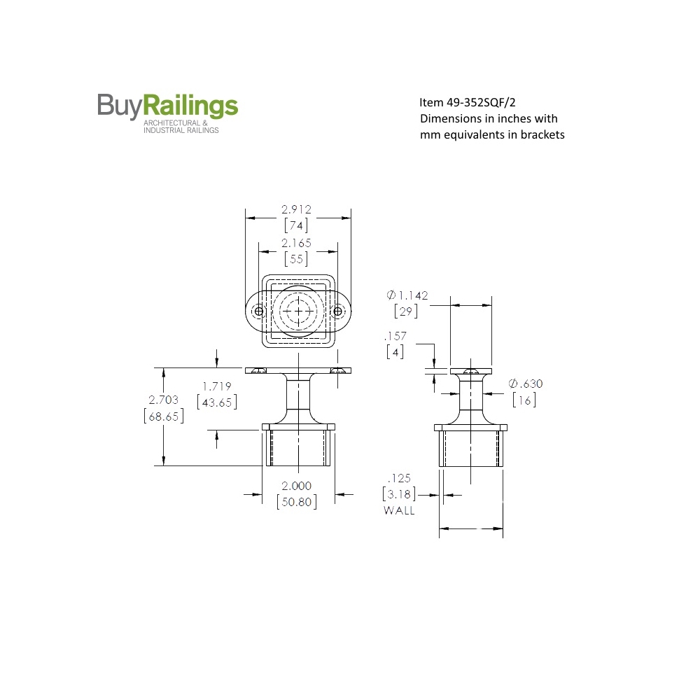 352SQF - Square Post Saddle - For Square Handrail