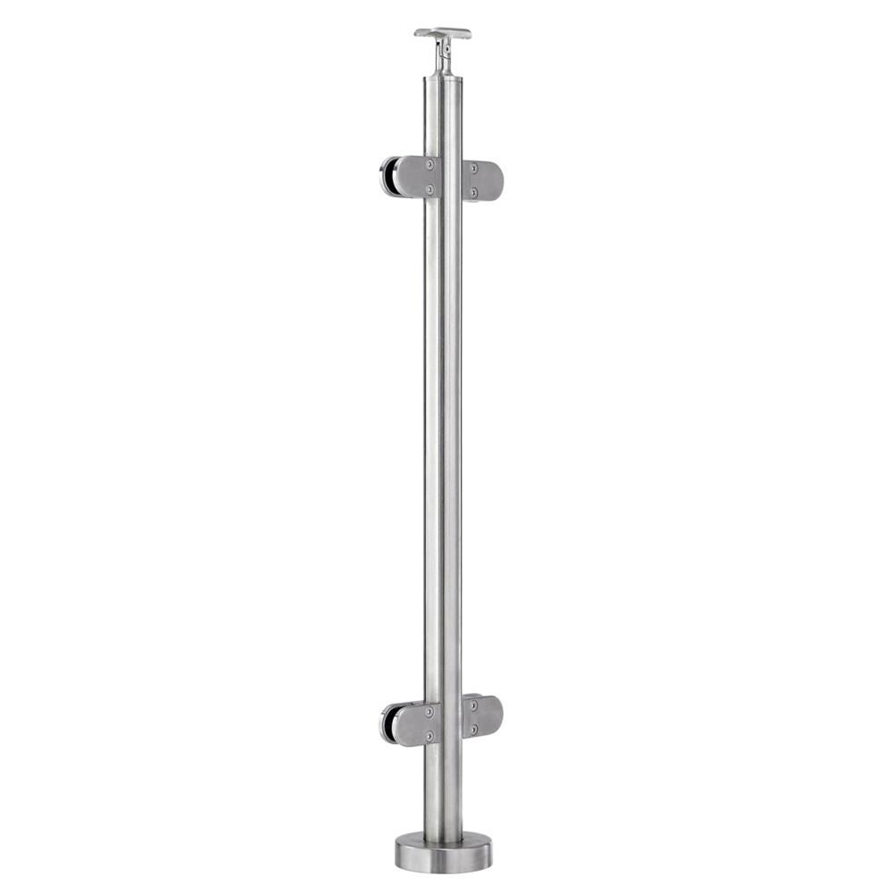 47-G424/42/F/MD - Floor Mount 42" Post for 3/8" Glass Rail (Polished 316 Stainless Steel)