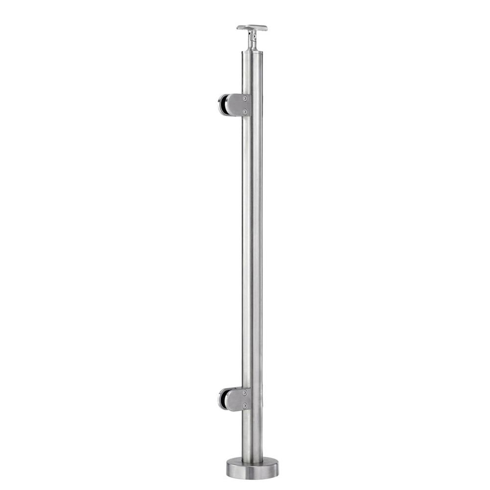 47-G424/42/F/MD - Floor Mount 42" Post for 3/8" Glass Rail (Polished 316 Stainless Steel)