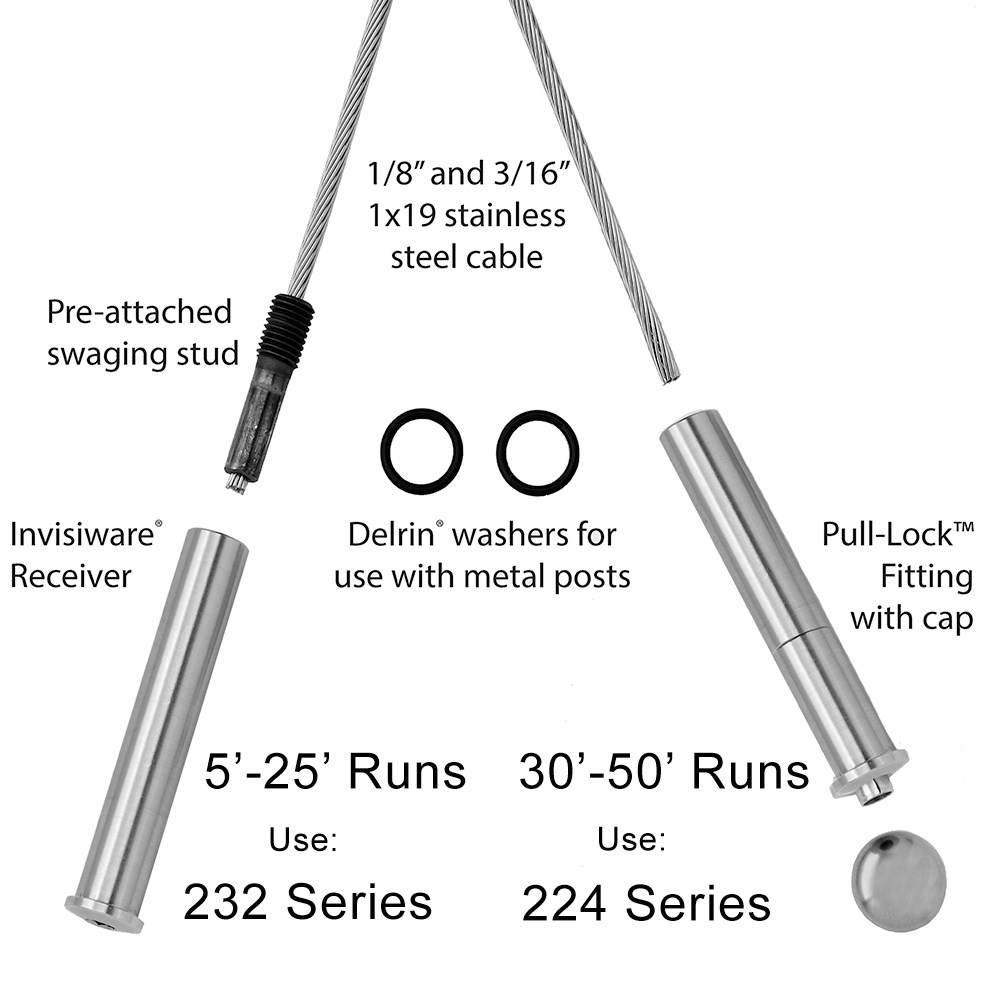 CA224-MD - 3/16" Invisiware Cable Rail Kit - Series 200 For Metal and Wood Posts