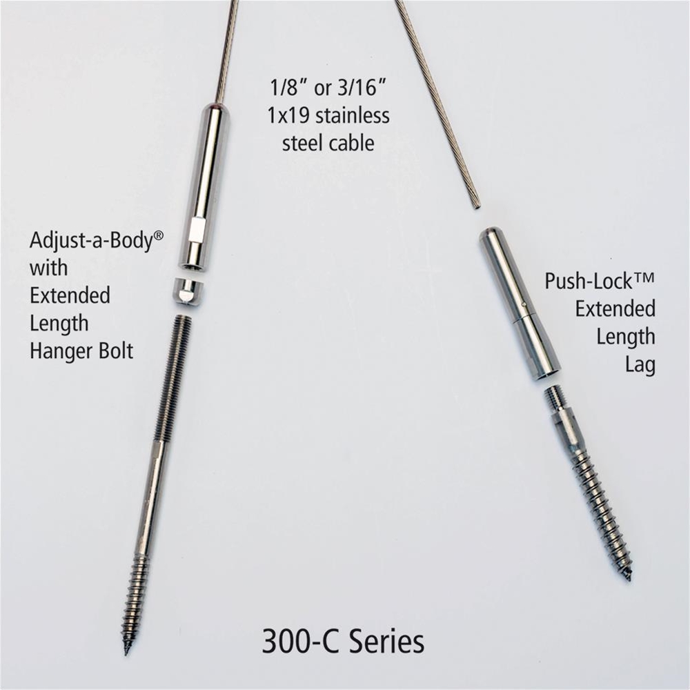 CA300C-MD - 3/16" Adjust-a-Body w/EXT Length Hanger Bolt to Push-Lock Lag. Series 300C For Composite Only.