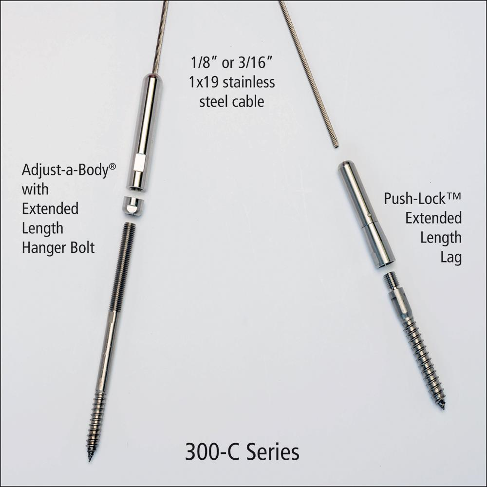 CA300C-SM - 1/8" Adjust-a-Body w/EXT Length Hanger Bolt to Push-Lock Lag. Series 300C For Composite Only.