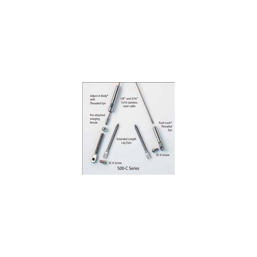 CA500C-SM - 1/8" Adjust-a-Body w/EXT Length Hanger Bolt to Push-Lock Lag. Series 500C For Stairs and Composite Only.