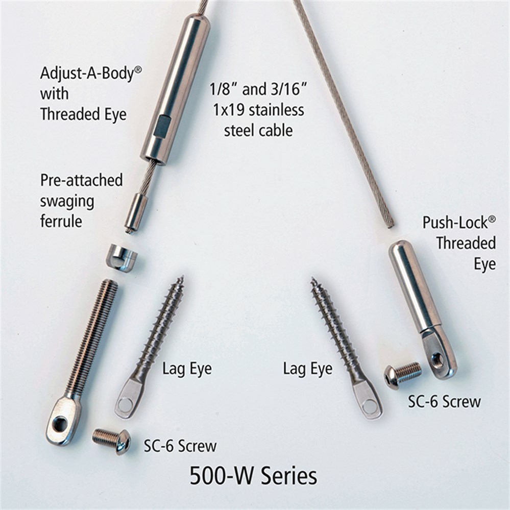 CA500W-MD - 3/16" Adjust-a-Body Thread Eye Cable Rail Kit - Series 500W For Wood Stair Posts