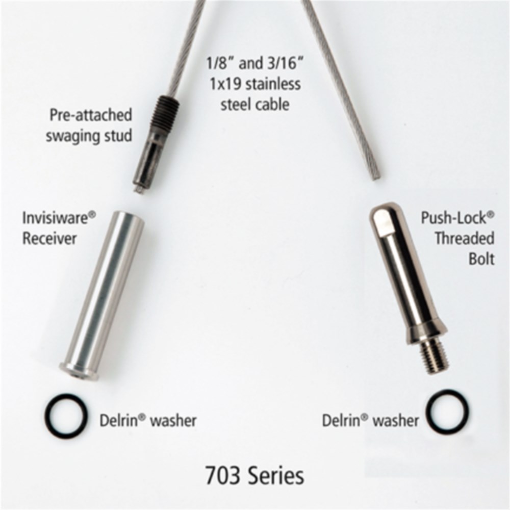 CA703-SM - 1/8" Invisiware to Inside Push Lock Cable Rail Kit - Series 703 For Metal Posts