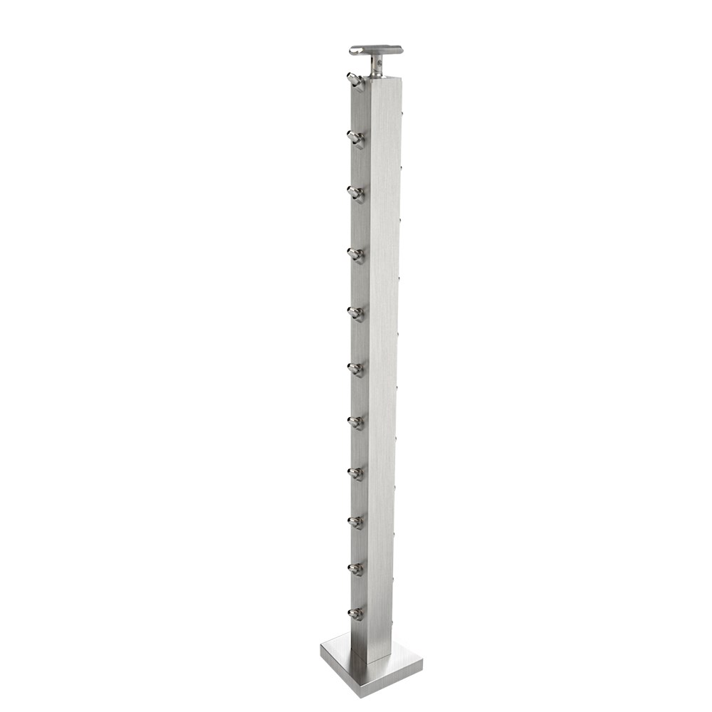 CS162/42/F/F - C.A.T. 2" Square Floor Mount 42" Post for 1/8" Cable and Square/Rectangular Handrail