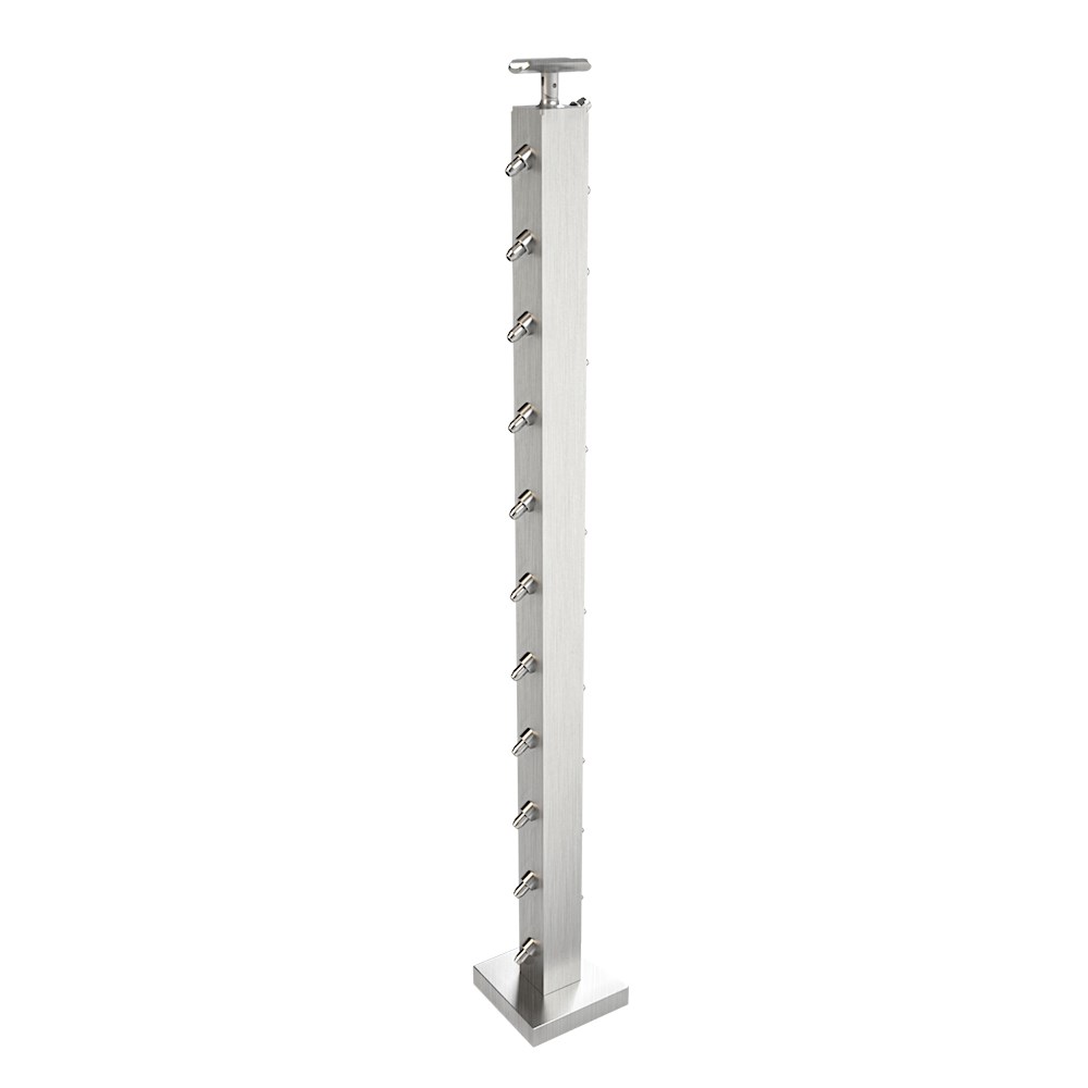 CS162/42/F/F - C.A.T. 2" Square Floor Mount 42" Post for 1/8" Cable and Square/Rectangular Handrail