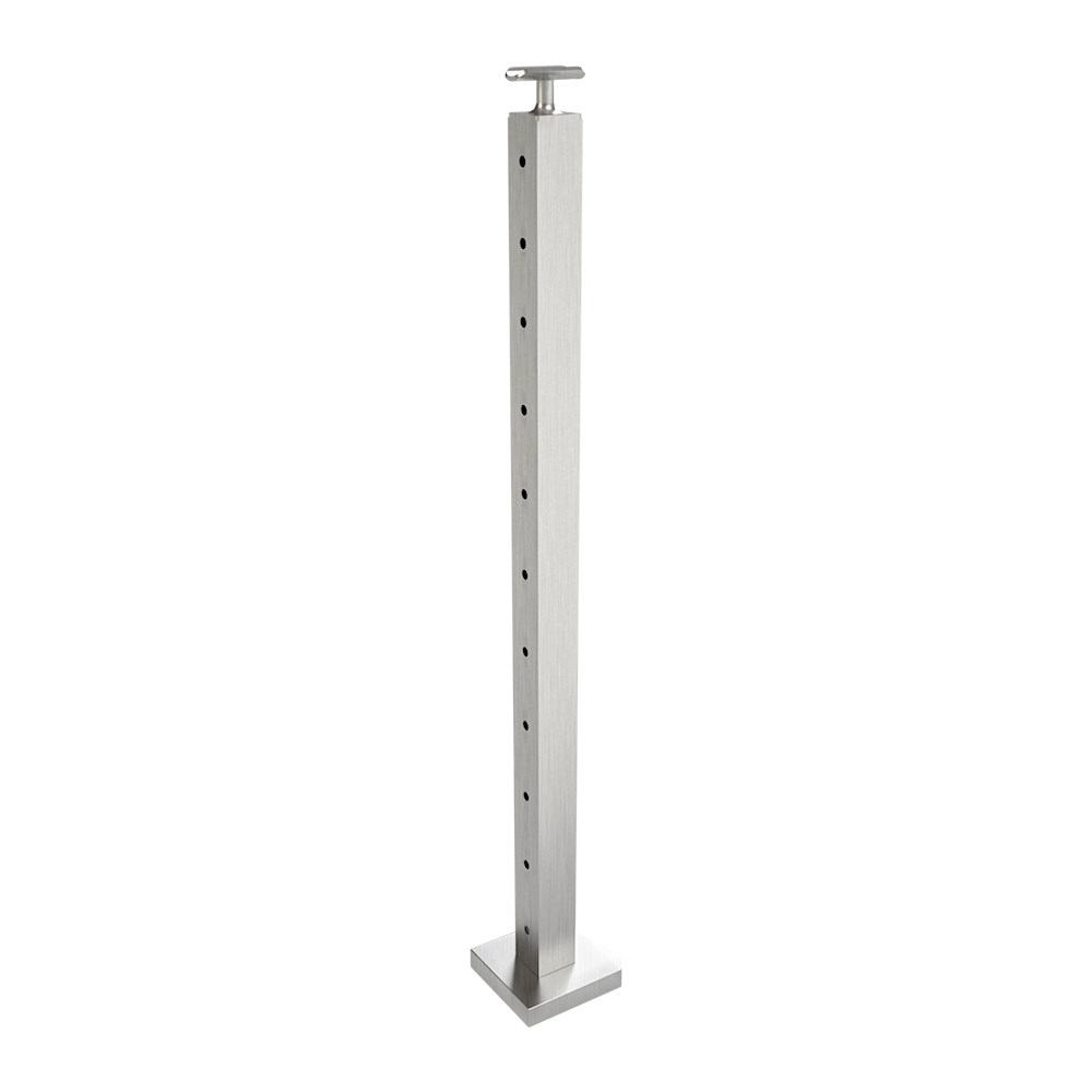 CS162/42/F/F - C.A.T. 2" Square Floor Mount 42" Post for 1/8" Cable and Square/Rectangular Handrail