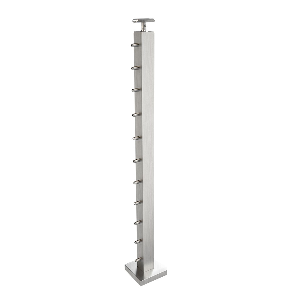 CS162/42/F/F - C.A.T. 2" Square Floor Mount 42" Post for 1/8" Cable and Square/Rectangular Handrail