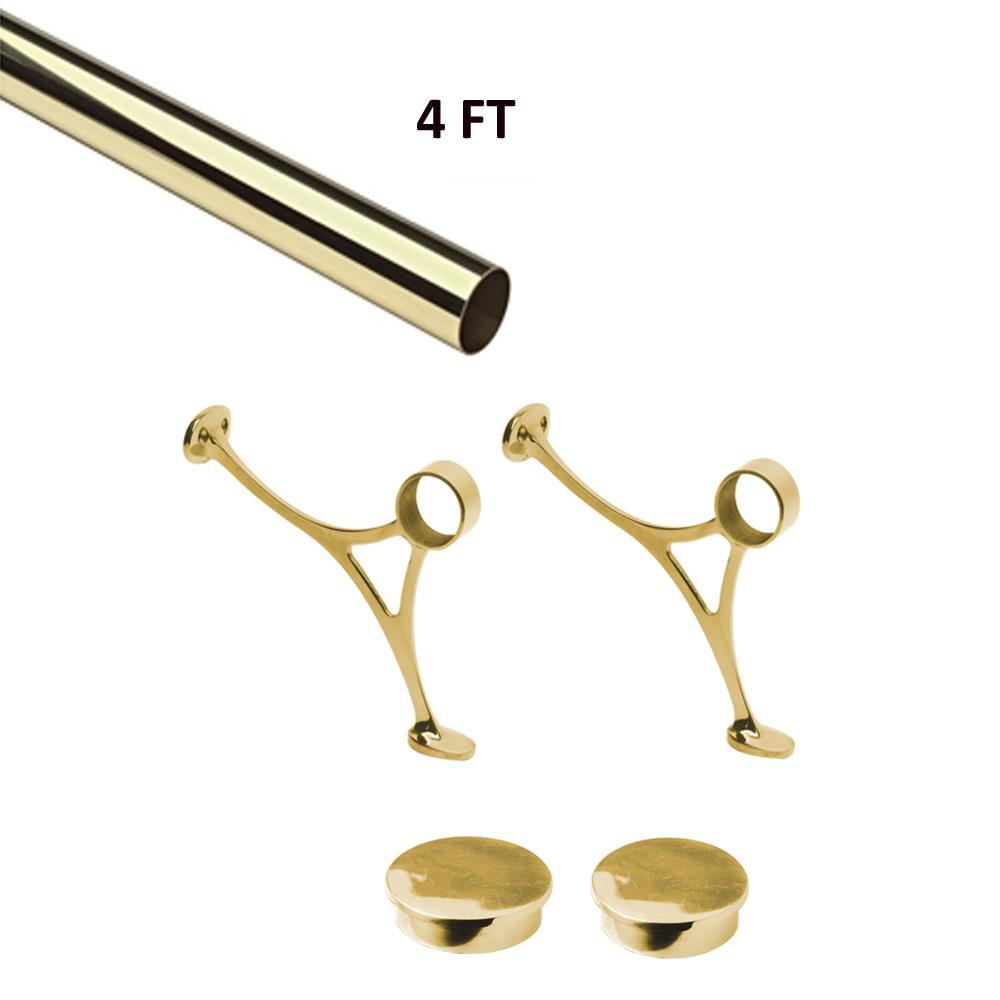 4 FT Solid Brass Bar Foot Rail Kit