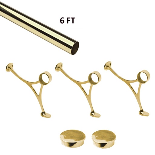 [LB-00-FR1006/2] 6 FT Solid Brass Bar Foot Rail Kit