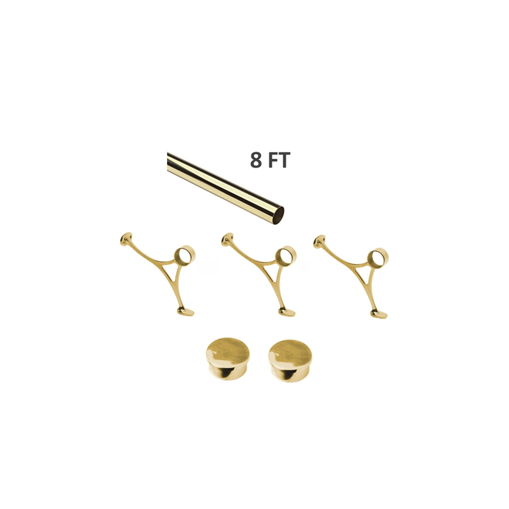 8 FT Solid Brass Bar Foot Rail Kit