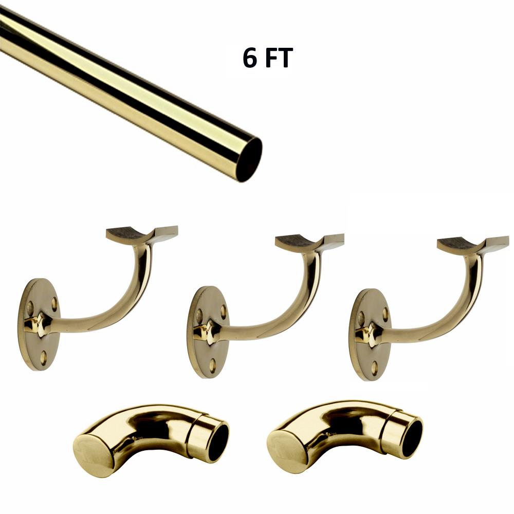 6 FT Round Solid Brass Hand Rail Kit