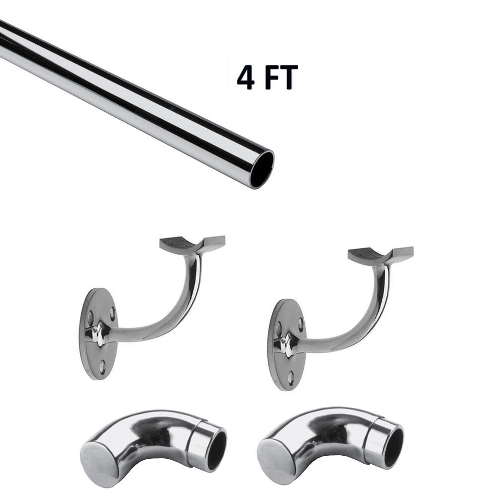 4 FT Round Polished Solid Stainless Steel Hand Rail Kit