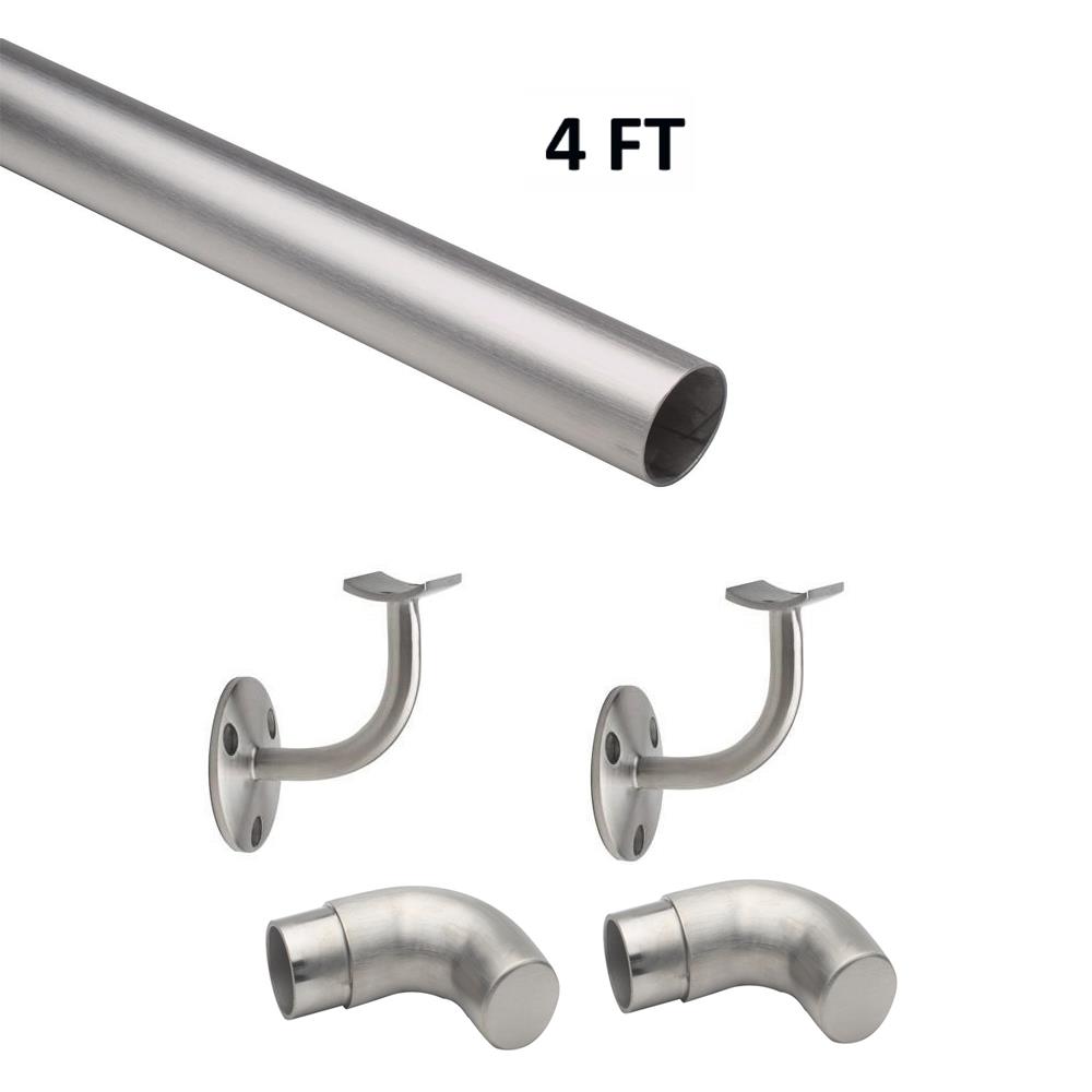 4 FT Round Satin (Brushed) Solid Stainless Steel Hand Rail Kit